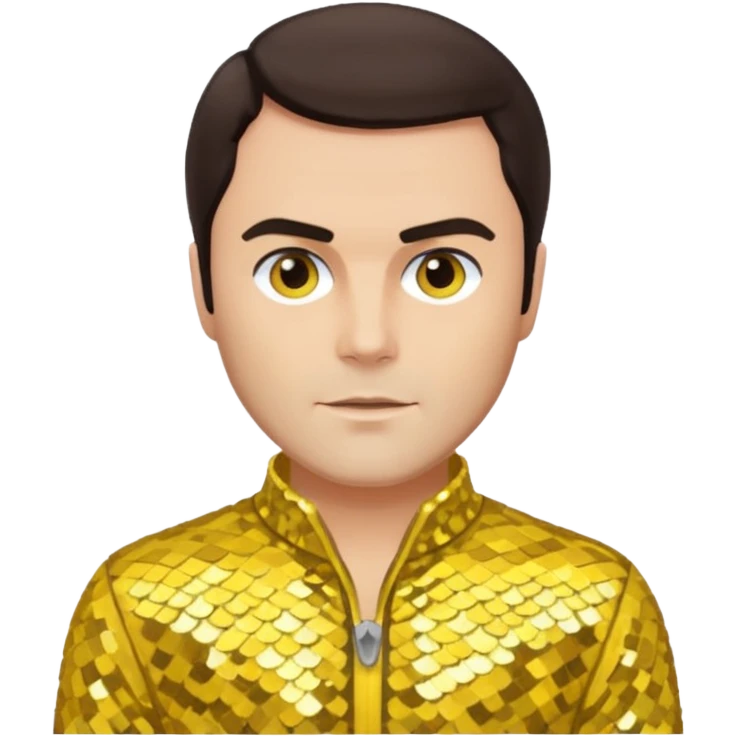 John Saxon with dark brown hair, yellow sequin outfit emoji