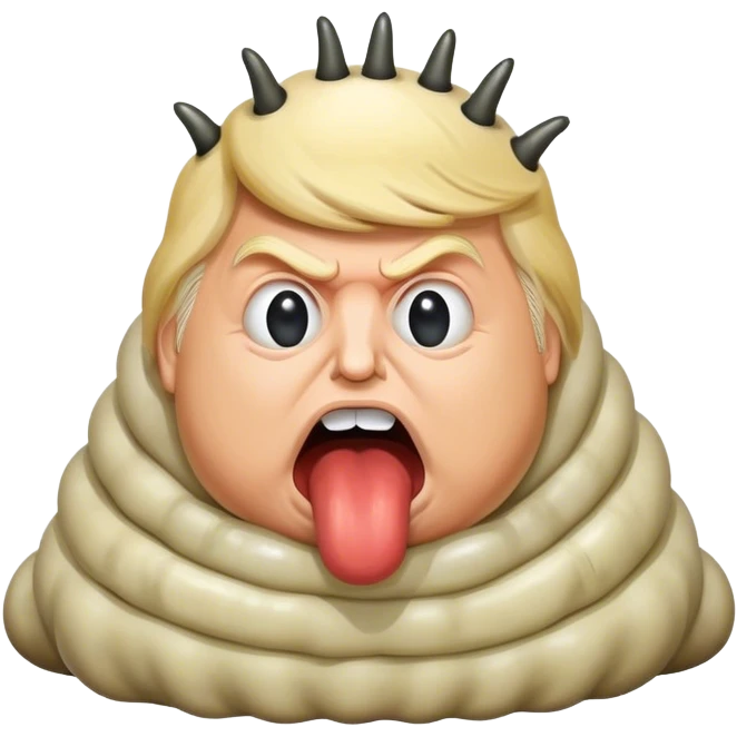 donald trumps head on a giant maggot emoji