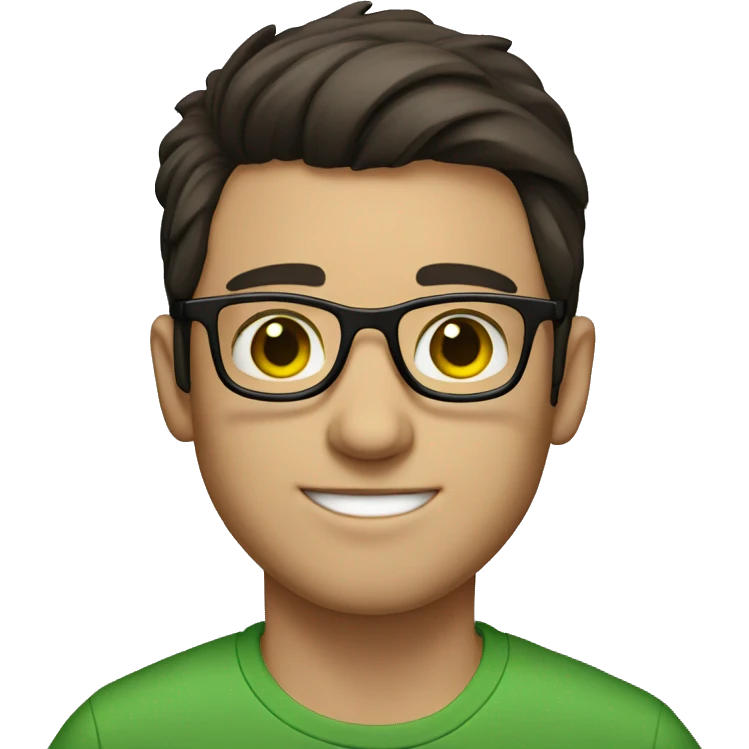 Guy, dark brown hair, glasses, green eyes,  emoji