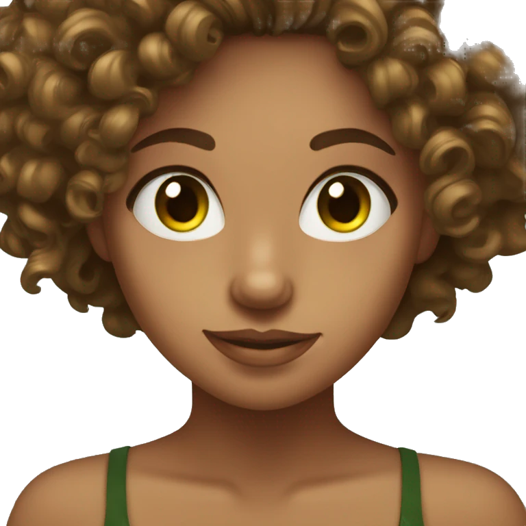 Tan girl with brown curly hair and green eyes emoji