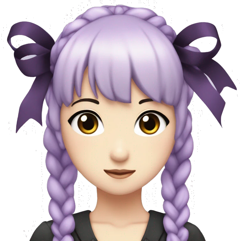 Kyoko Kirigiri, light purple hair, purple eyes, one braided hair, black ribbon emoji