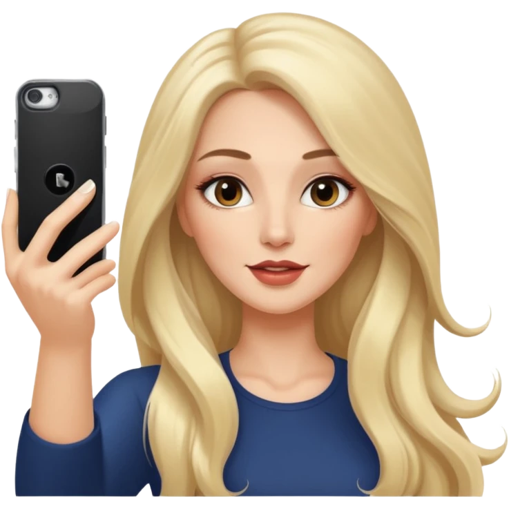 White woman gorgeous make up long hair taking selfie  emoji