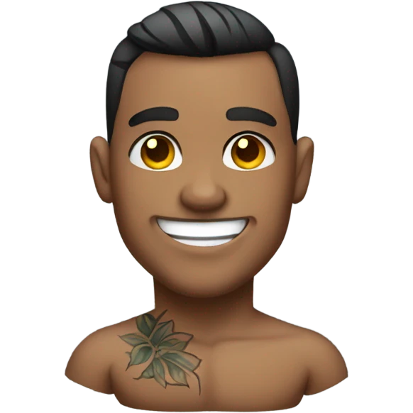 smiling muscular male with tattoos on a beach with fireworks emoji