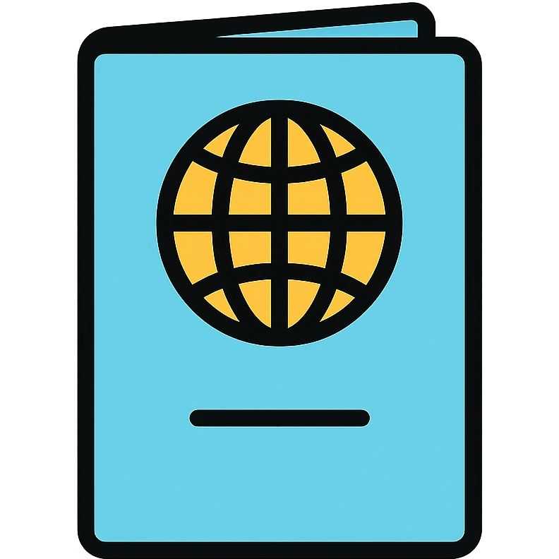 light blue passport with image planet, minimalist emoji