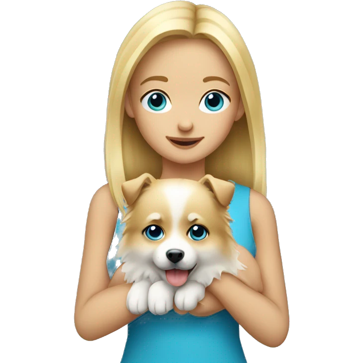 Blonde girl blue eyes holding spitz  emoji