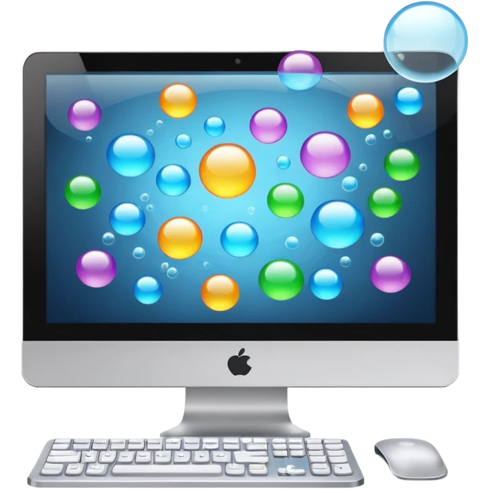 desktop computer with bubbles on screen emoji