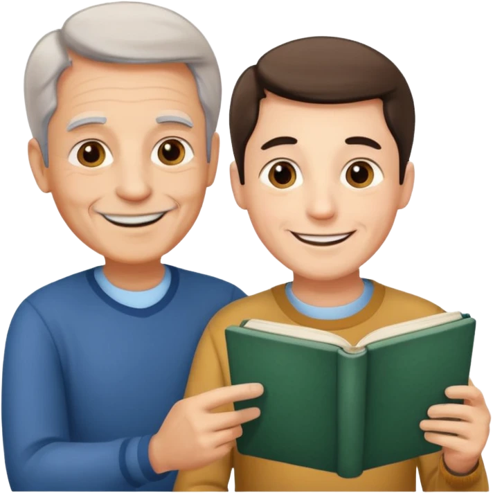 man of 60 years old teaching a young man emoji