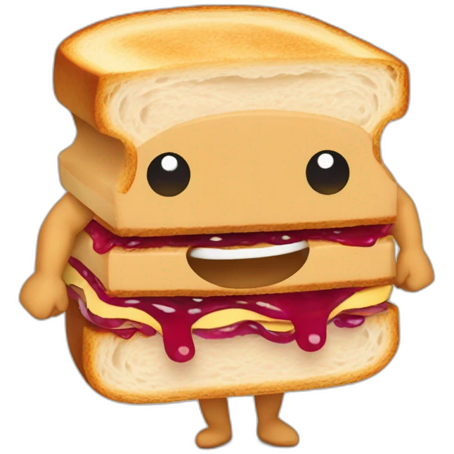 pb and j sandwich with cartoon eyes and biceps and feet emoji