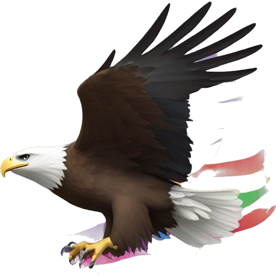 bald eagle in flight. the body should be rainbow colored like the gay pride flag, and the wings should look like the trans flag (blue/pink) emoji