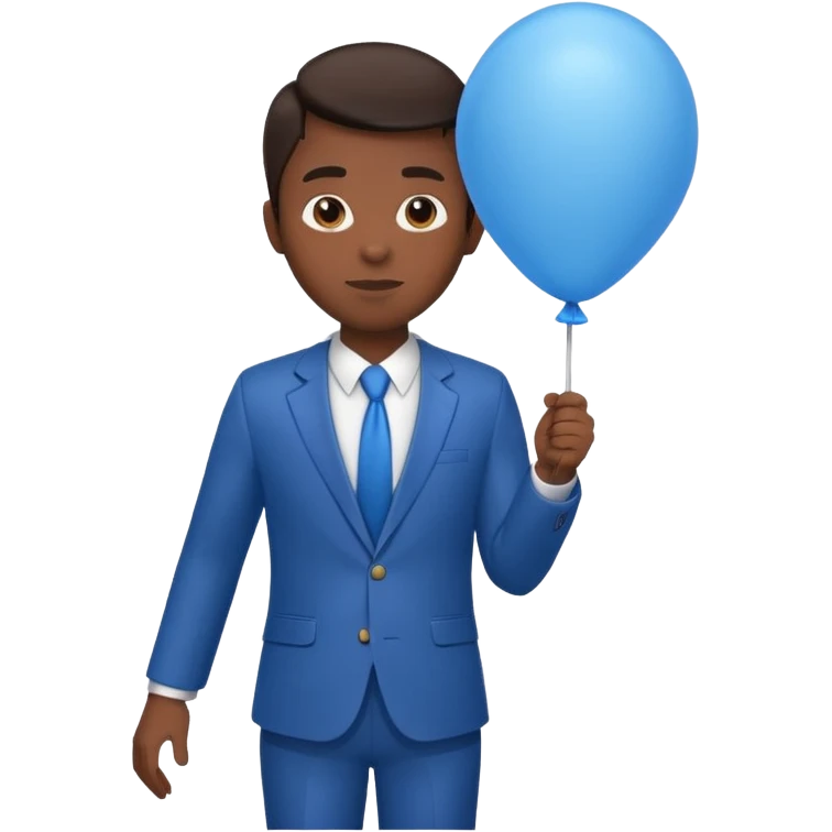 dark brown skin, office suit, hold blue balloon emoji
