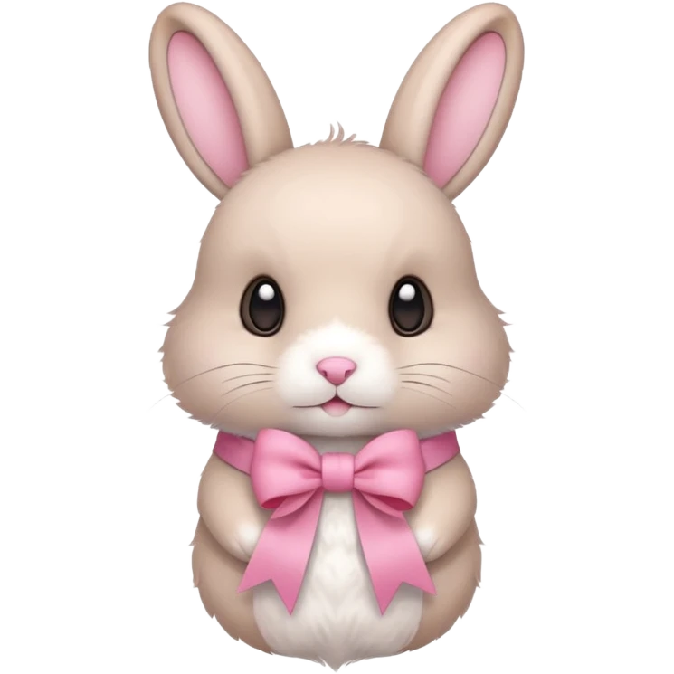 a beige rabbit with a pink ribbon on its neck emoji