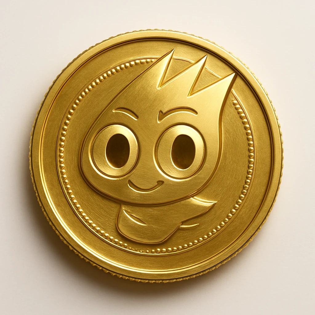 Design a flat gold coin with just the mascot's head in the center. The style should be minimal and modern flat illustration with a gold color scheme. No text or extra effects, focusing on simplicity and elegance. emoji