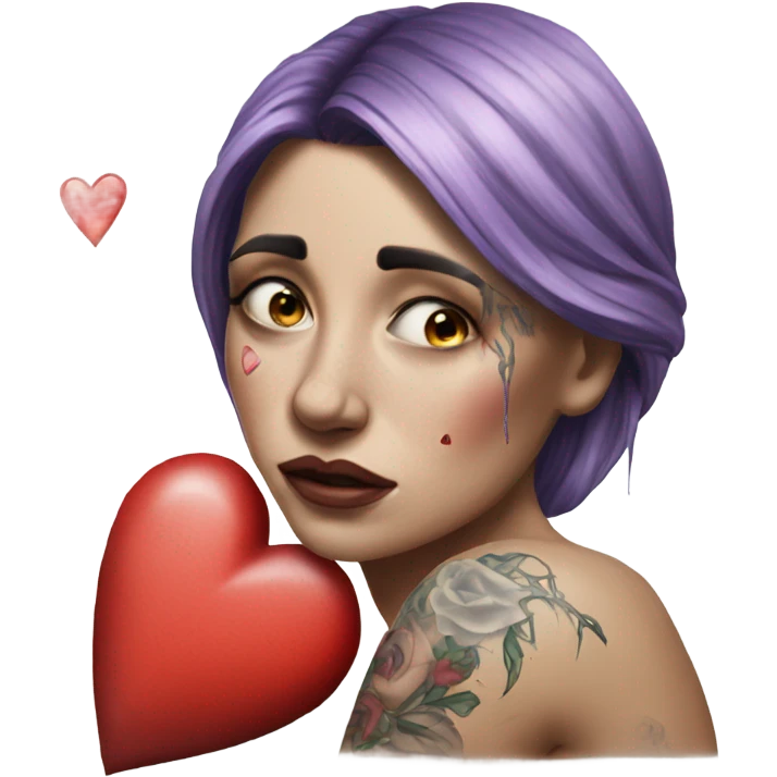 Hyper Realistic Beautiful tattooed woman crying holding a broken heart cushion emoji
