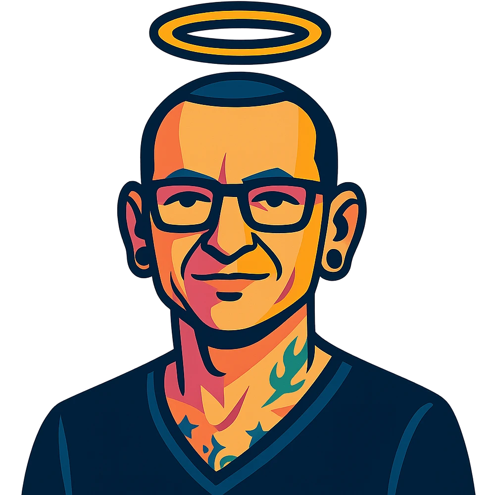 Chester Bennington from Linkin Park with a holy halo emoji