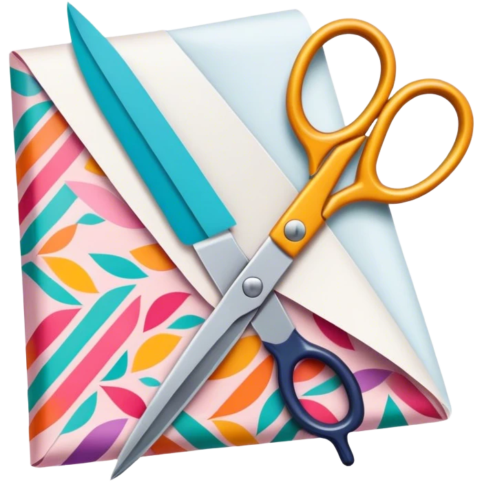 Paper craft icon, folded paper, scissors, decorative paper patterns, vibrant colors, minimalistic style, clean lines, transparent background. emoji