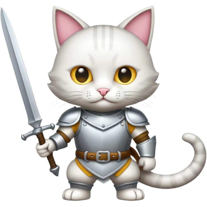 un gato blanco con armadura y llevando dos espadas emoji
