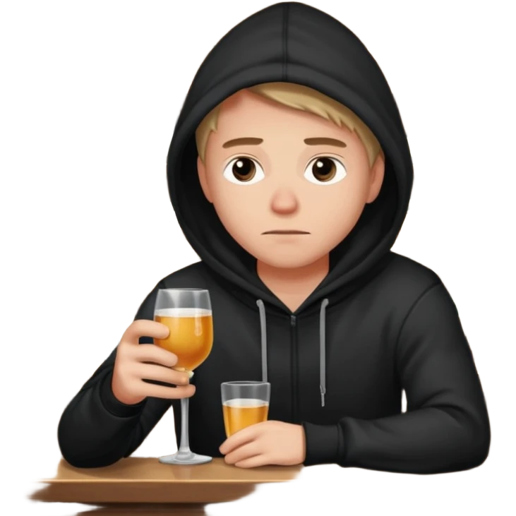 Caucasian in black hoodie sitting sad at bar emoji