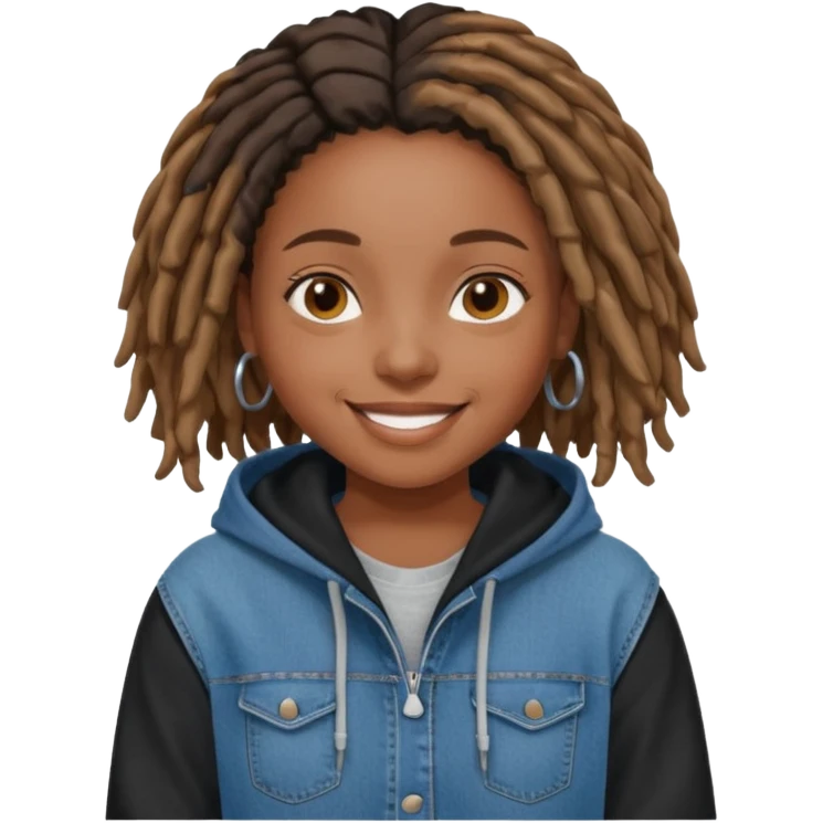 make a black girl with short locs wearing a denim hoodie with black sleeves emoji