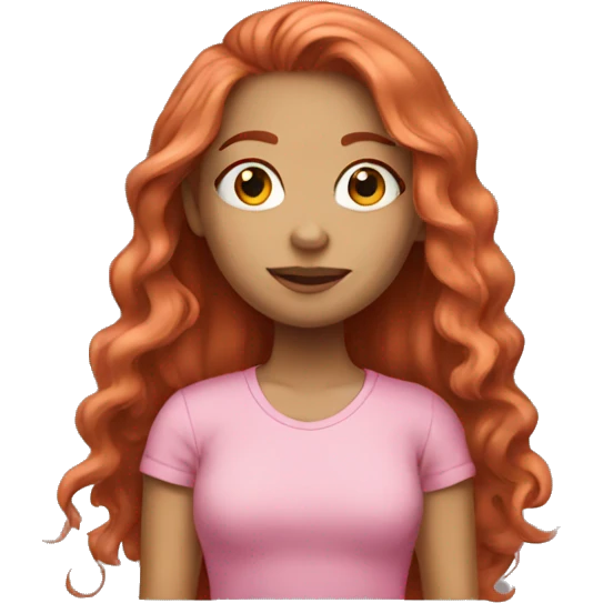 A light-skinned girl with long red hair in a pink T-shirt emoji