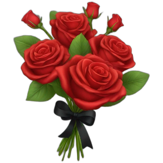 bouquet of red roses with a black ribbon emoji