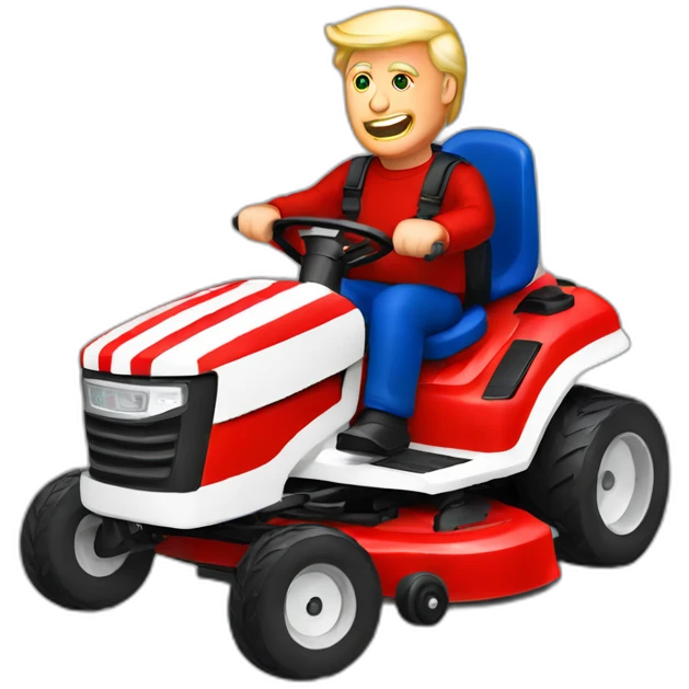 Trump riding red white and blue colored lawnmower emoji