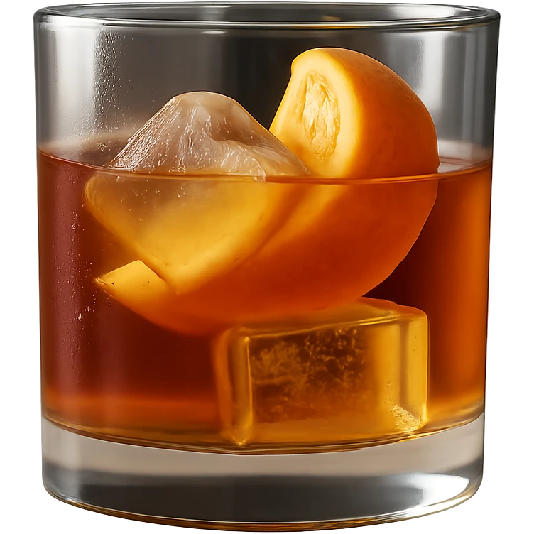 Remove the background, keep only the realistic old fashioned cocktail in photorealistic style with transparent background. emoji