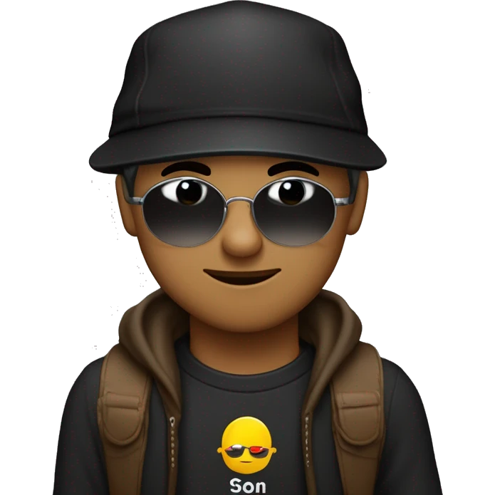 Ein Junge mit kurzen haaren, dessen seiten auf null Millimeter sind der ein schwarzes tshirt an hat, Sonnenbrille, jedoch seine Augen noch leicht erkennt. braune Augen, lächelt leicht und hält eine haarschneidemaschine in der Hand  emoji