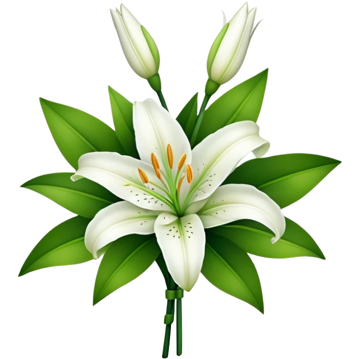 bouquet White Lily, luxuriant, stem, leaf, bud emoji