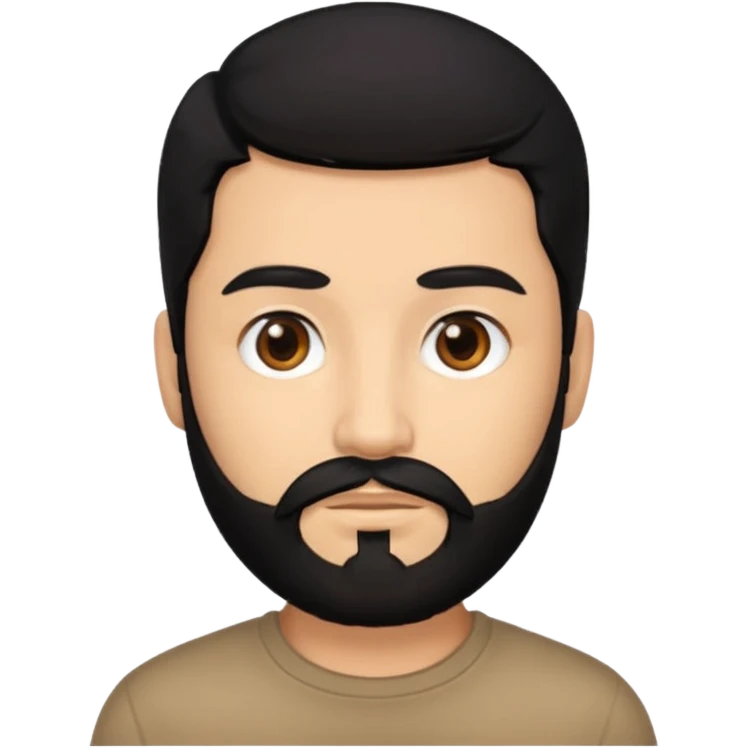 Black hair and black beard. Brown eyes emoji