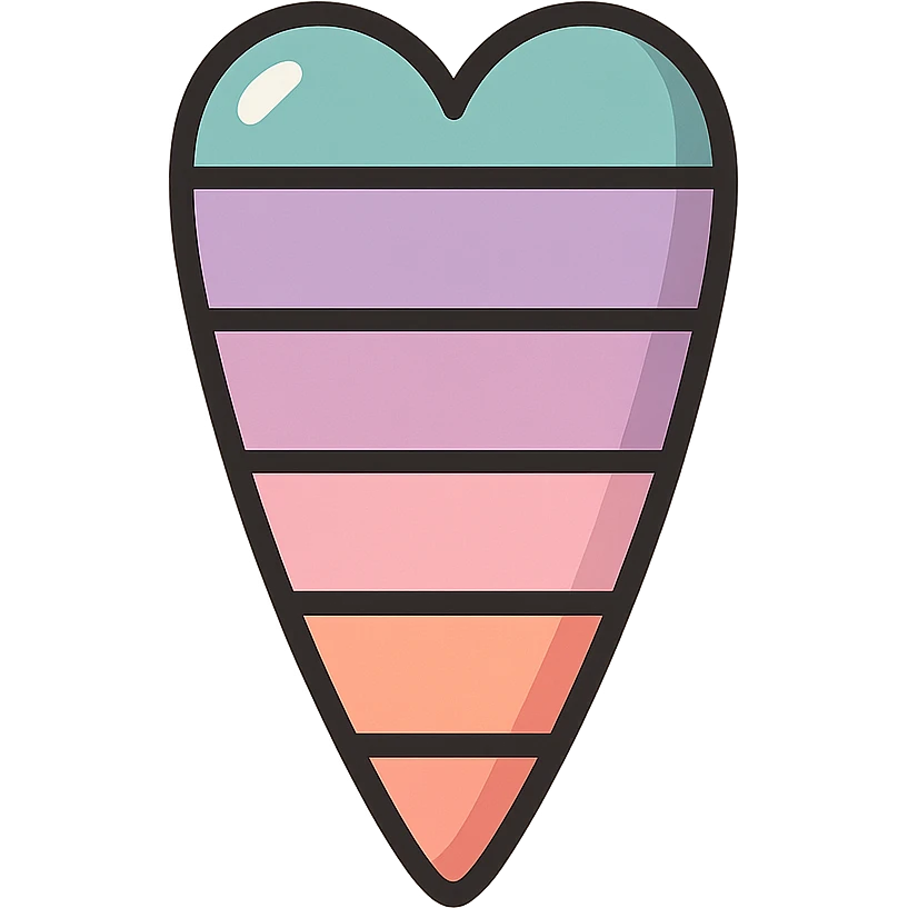 vertically elongated heart, icon-color-outlined style, detailed shadows and highlights, thin clean contours, soft rounded shapes, pastel palette #98B5BC, #B5B3C1, #C9A3C9, #E4C0CA, #F7DCD1, #F7C0AA, modern Japanese pop art and sticker aesthetic, soft lighting, transparent background emoji
