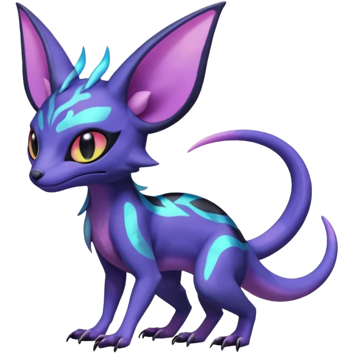 Rare realistic cool cute epic aesthetic colorful Salandit-Amaura-Espeon-Genet-species-Fakemon-hybrid-creature, with markings, full body emoji