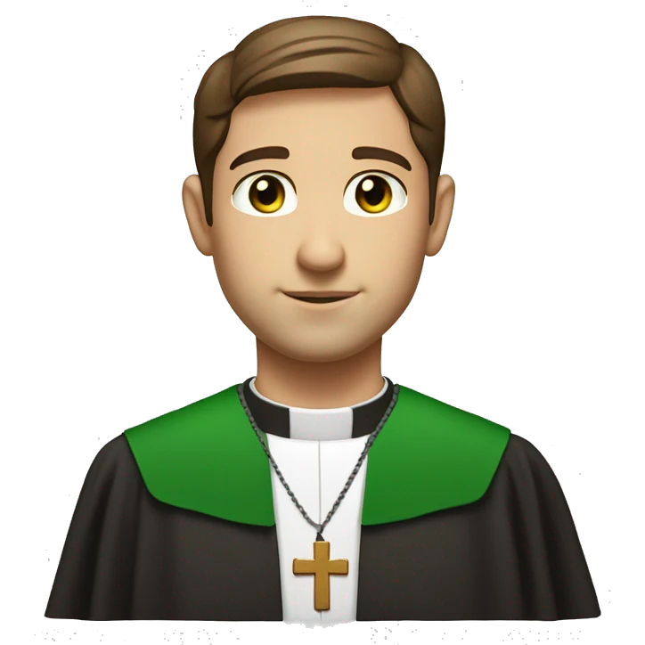 Front view Head and shoulders of a handsome catholic priest with brown hair and light green eyes wearing a clerical collar emoji