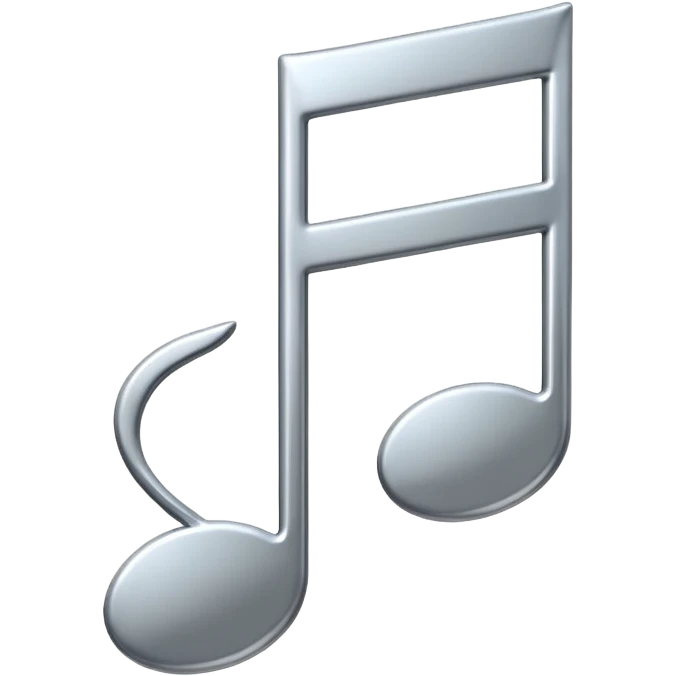 Minimal emoji icon of a single metallic silver music note, clean shape, smooth edges emoji