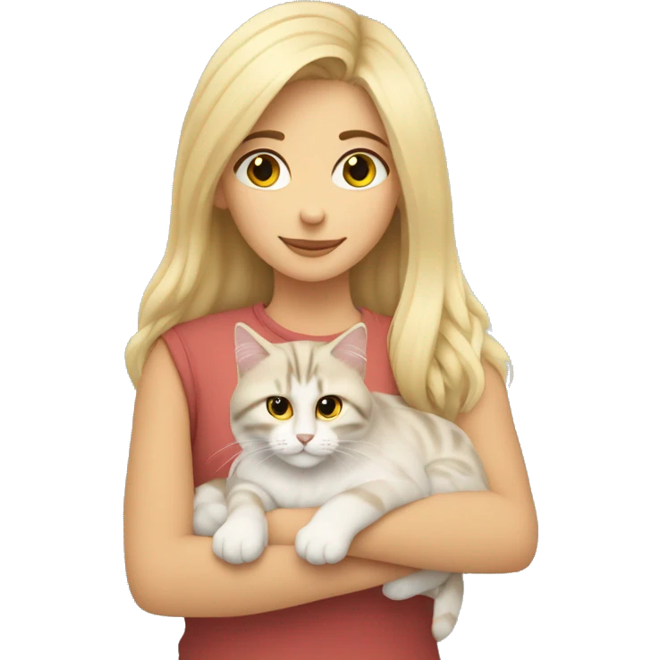 Blonde girl snuggling a Siberian cat emoji