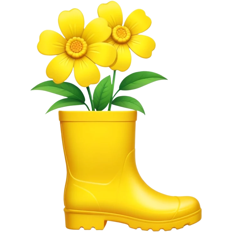 Yellow rain boots with flower growing out of them  emoji