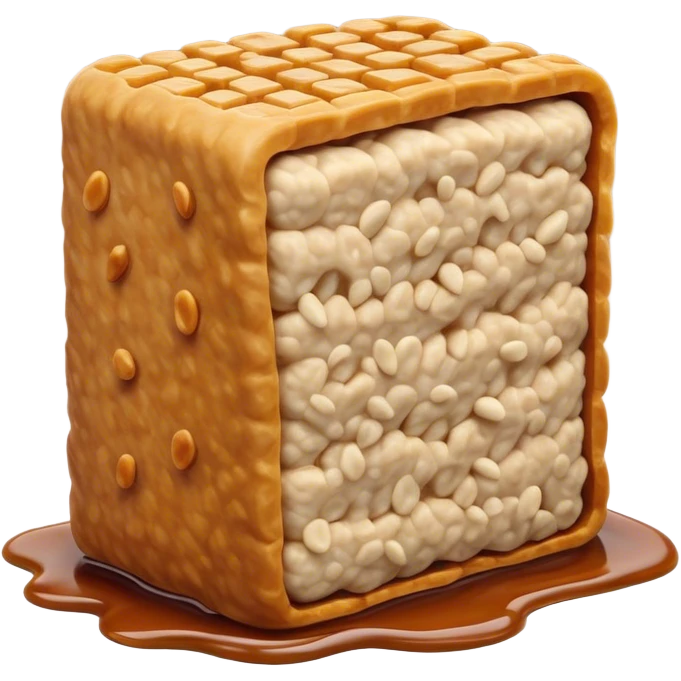 Cinematic Realistic Tempeh Dish Emoji, showcasing fermented soy cake cooked to a crispy finish rendered with lifelike textures and warm, inviting lighting. emoji