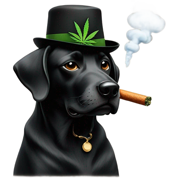 Black Dog smoking weed in a hat emoji