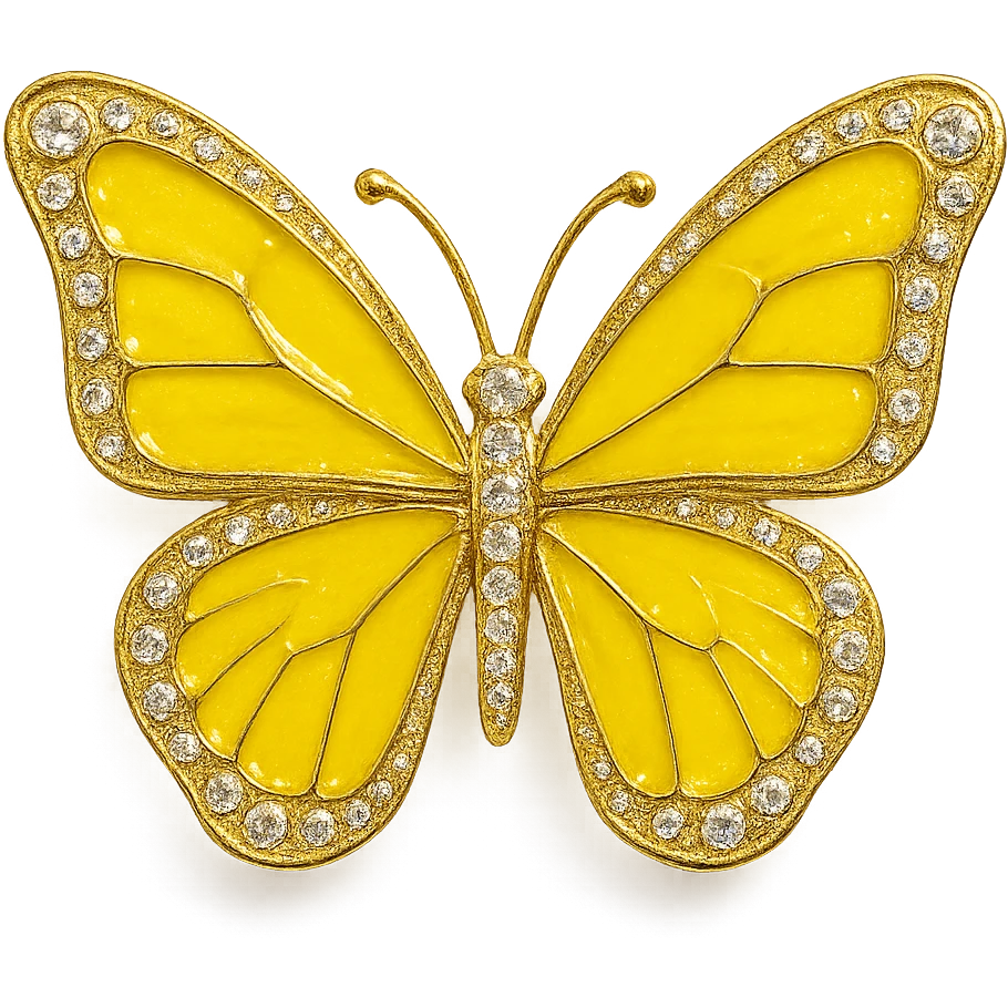 single lemon yellow butterfly, bright yellow enamel, sparkling gems emoji