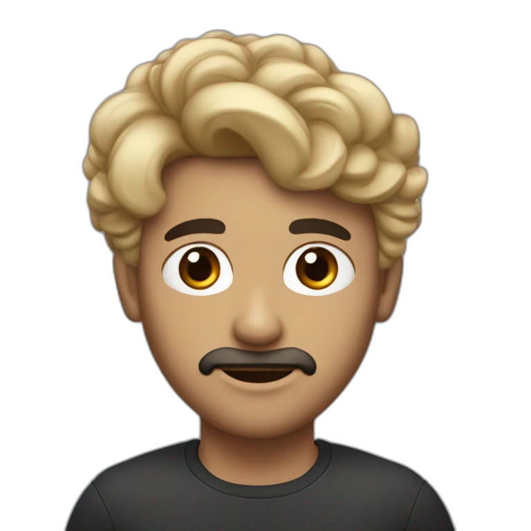 hombre sin cabello de ojos azules con una mujer morena de cabello negro rizado y ojos marrones emoji