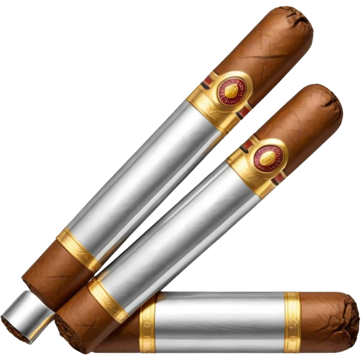 A luxury cigar emoji made of silver chrome, smooth metallic texture, minimal shape, glossy reflections, rich swag aesthetic, iOS emoji style, centered, clean white background emoji