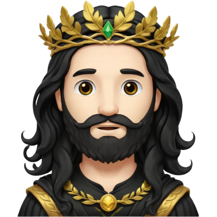 Pluto from The Olympians with long black wavy hair and beard, black stola emoji