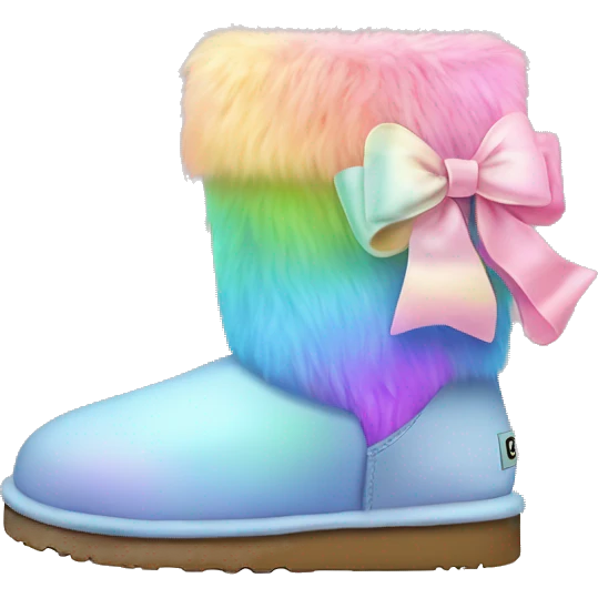 Realistic pair of pastel rainbow fur Ugg boots with bows. emoji