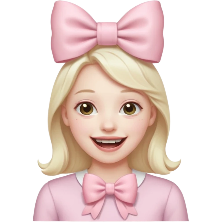 classic laughing emoji with a very pretty pale pale pink bow emoji