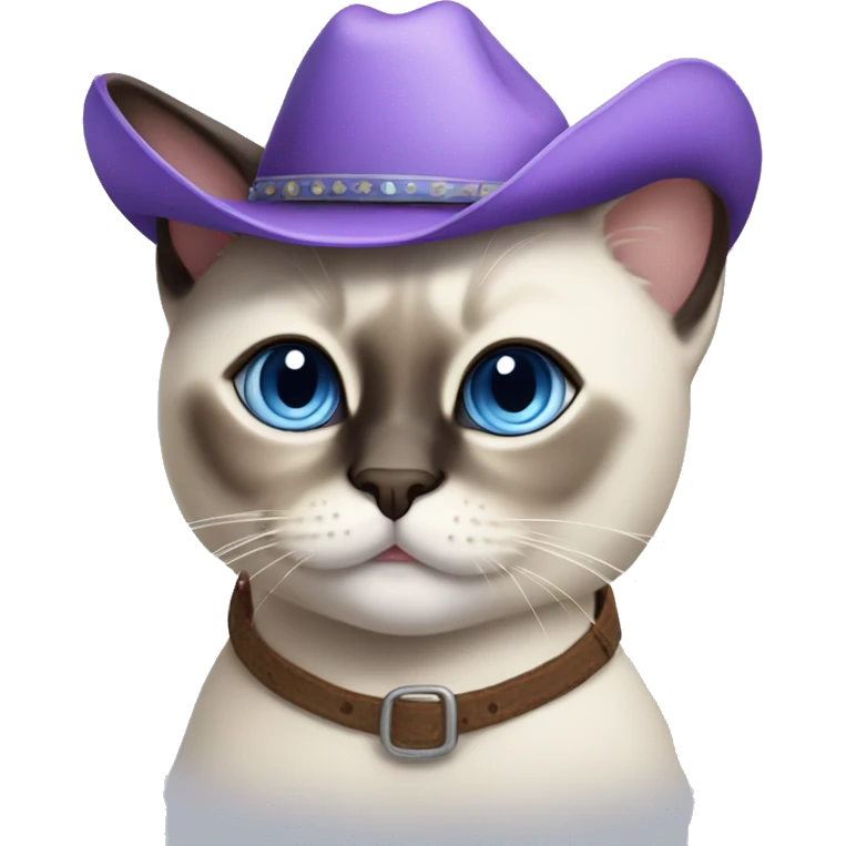 Fat Siamese cat blue eyes lavender cowboy hat emoji