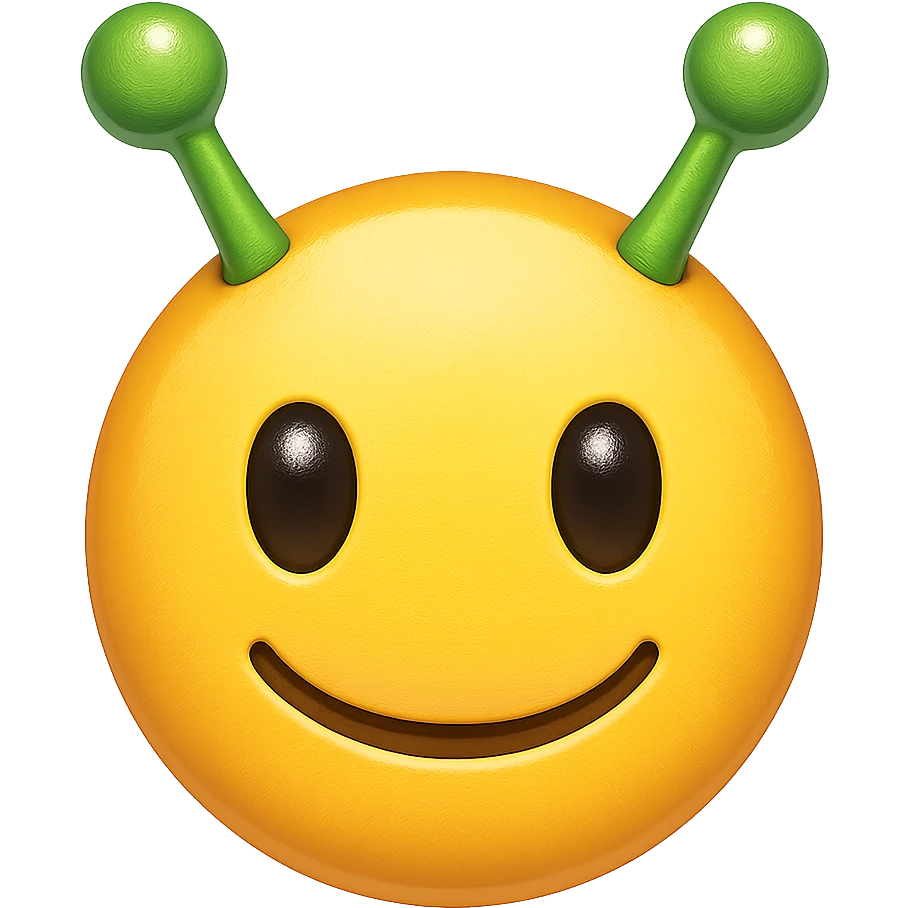 yellow face with green alien antennae, digital illustration, emoji style, no background emoji