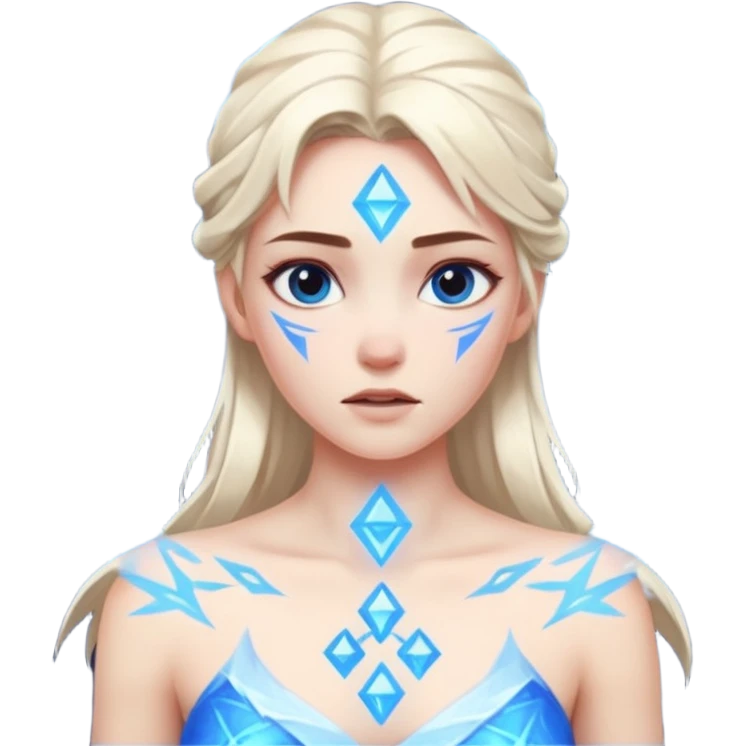 Woman frozen mid-spell, glowing runes around her body, charged silence emoji