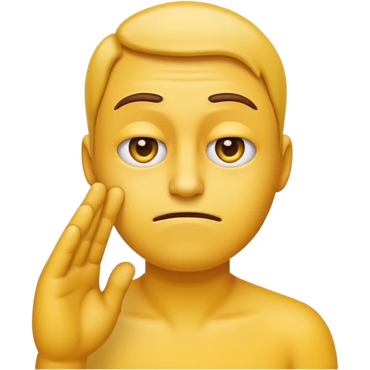 A straight face emoji with a slight look of disgust, a horizontal hand where the neck would be. All yellow emoji