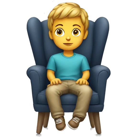 young boy sitting in a small chair emoji