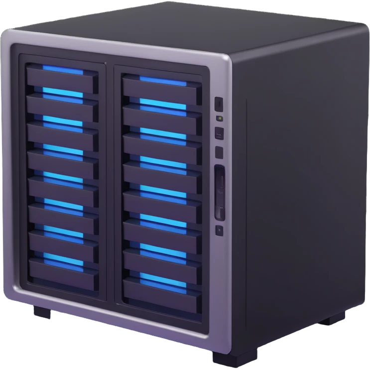 3D emoji style server, metallic with glowing lights emoji