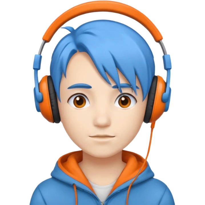 blue haired orangeheadphone wearing emoji
